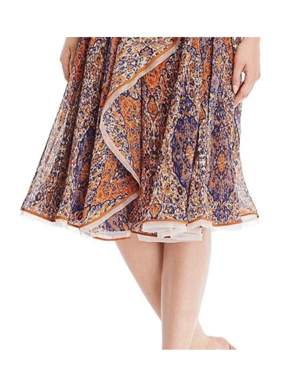 Tory Burch Quincy Pleated Plisse Paisley Wrap Skirt Size 4 Boho Chic